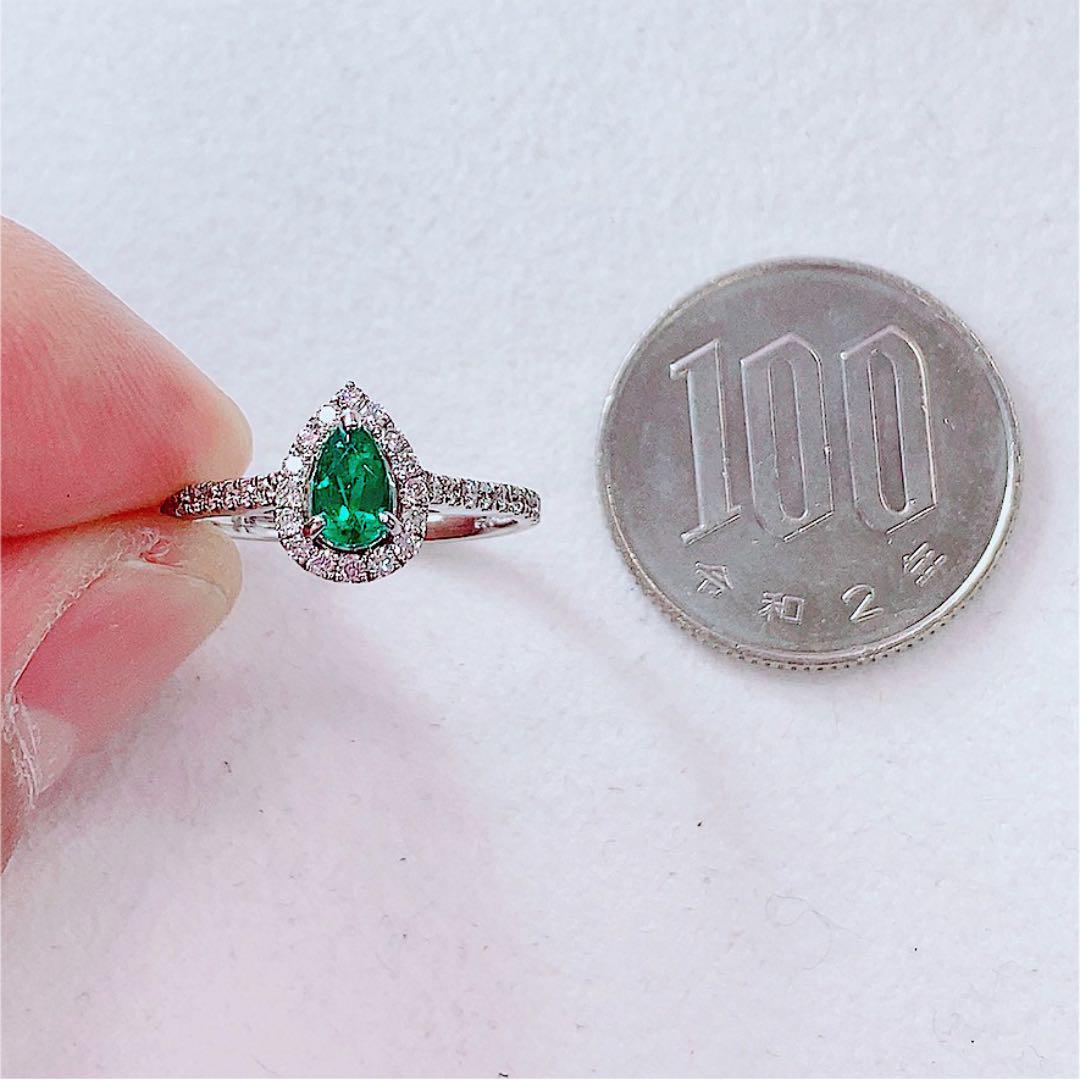 ☆0.29ct☆✨エメラルド&0.30ctダイヤモンドプラチナリング指輪12号