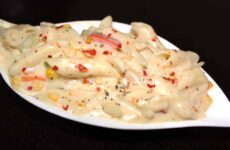 white sauce pasta recipe image in a bowl