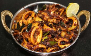 squid fry recipe image in a kadi