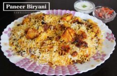 Veg Paneer Biryani Recipe in white plate