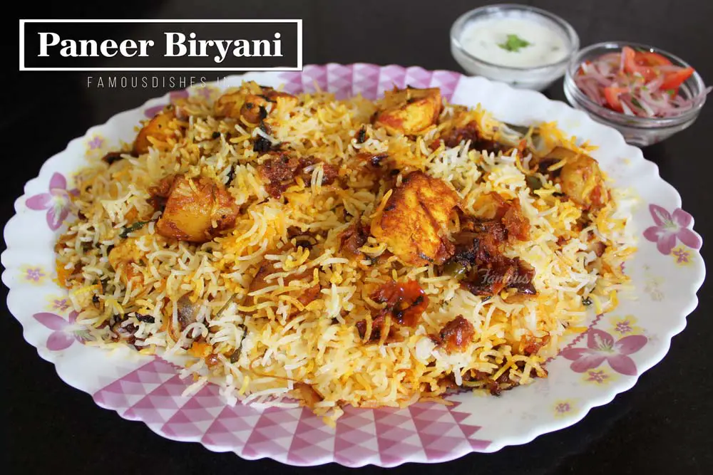 Veg Paneer Biryani Recipe in white plate