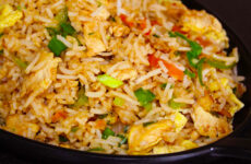 chicken fried rice recipe in black plate
