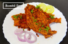 recipe of bombil fry in a white plate
