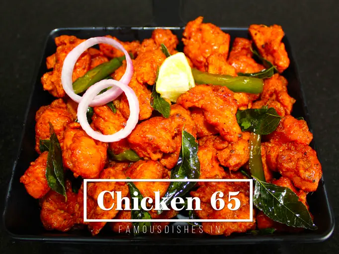 recipe of chicken 65 in a black pan