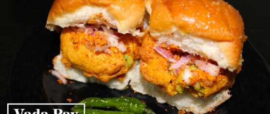 vada pav recipe in a black plate