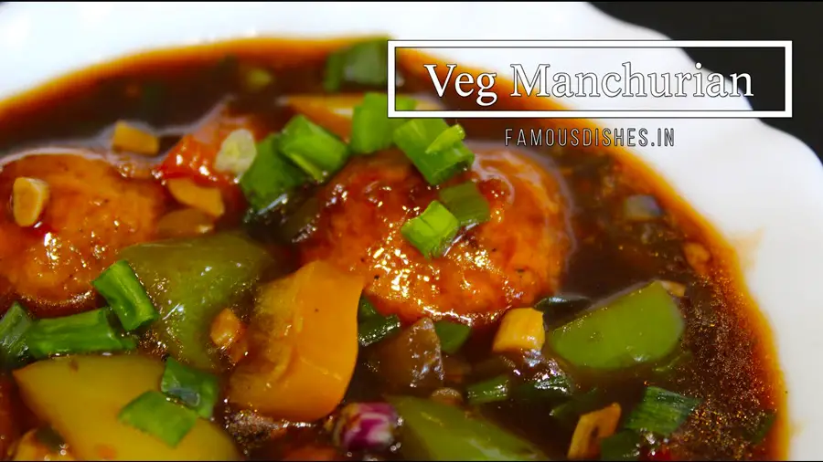 veg manchurian recipe gravy in a white bowl