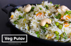 white pulav recipe image in black plate