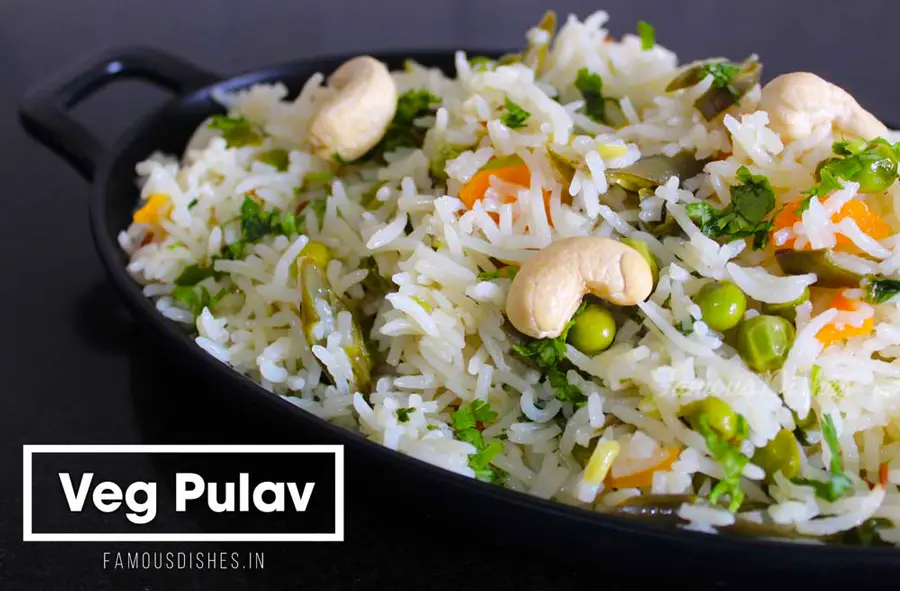 white pulav recipe image in black plate