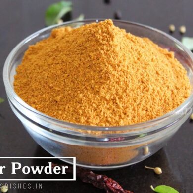 Sambhar Powder recipe image in a glass bowl