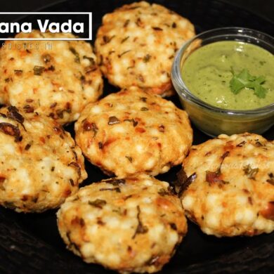 recipe of sabudana vada image in a black plate