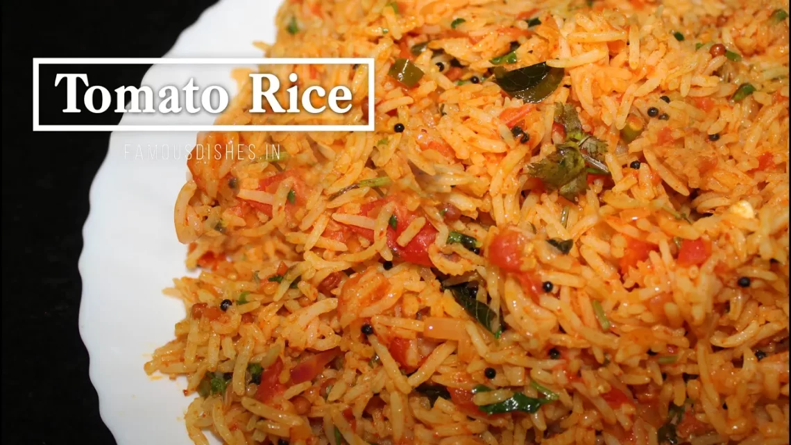 recipe tomato rice in a white plate