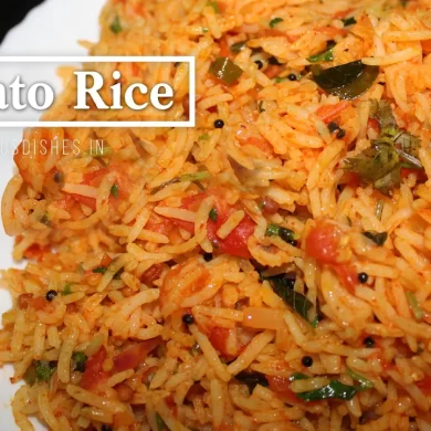 recipe tomato rice in a white plate