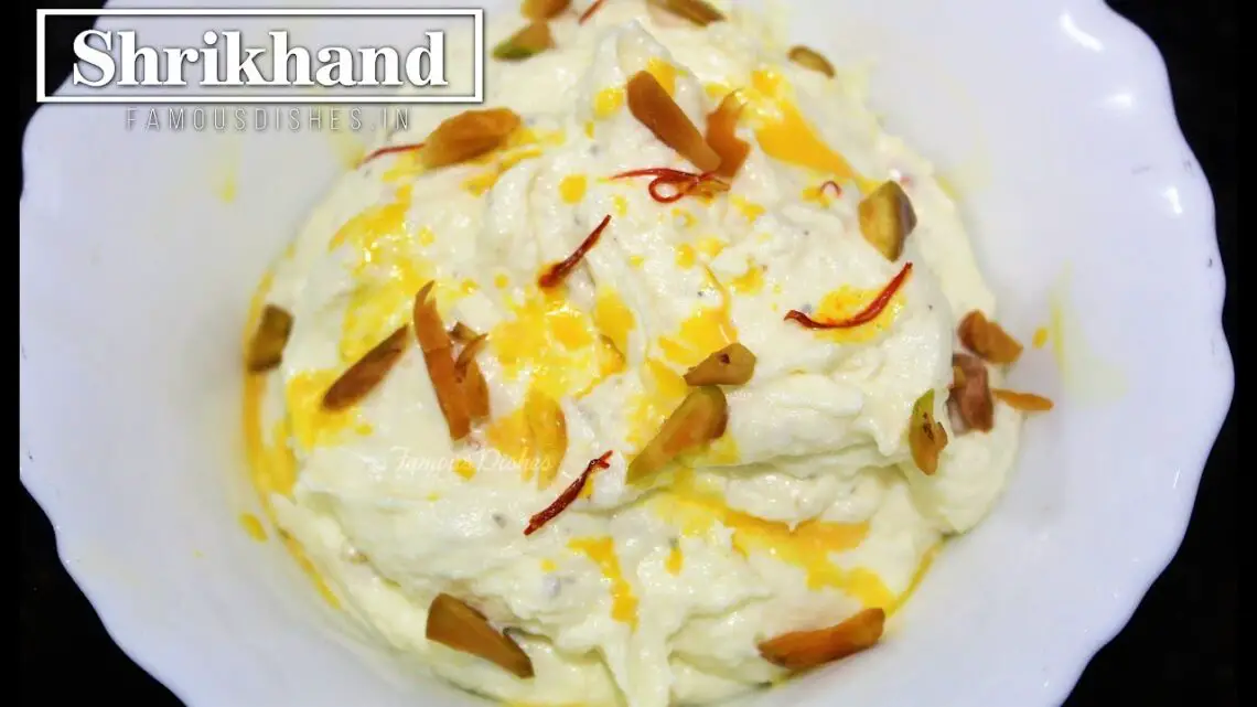 recipe for shrikhand in a white bowl