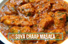 soya chaap recipe in white plate