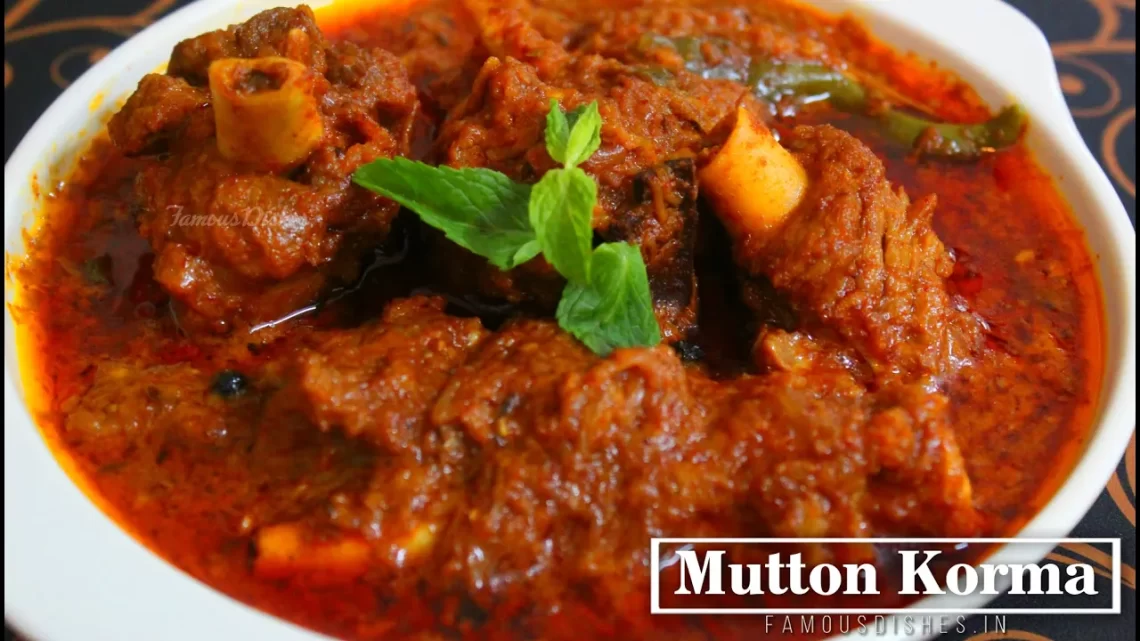 korma mutton recipe image in a white plate