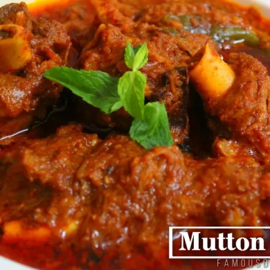 korma mutton recipe image in a white plate