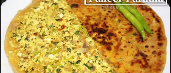 recipe for paneer paratha image in a plate