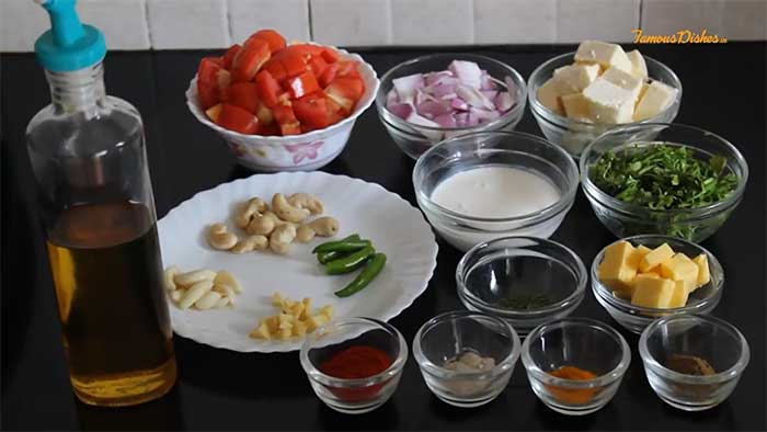 ingredients of paneer butter masala